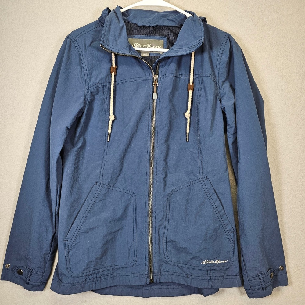 Eddie Bauer Womens Small Blue Hooded Utility Jacket Full Zip Mesh Lined Outdoor